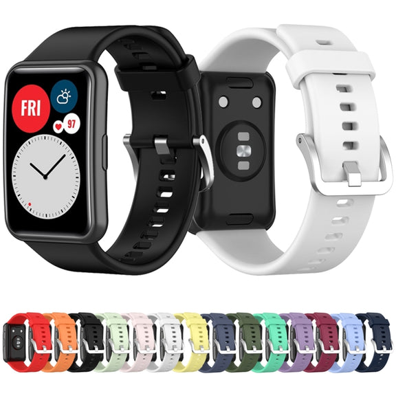 For Huawei Watch Fit Special Edition Silicone Silver Steel Buckle Watch Band(Black)