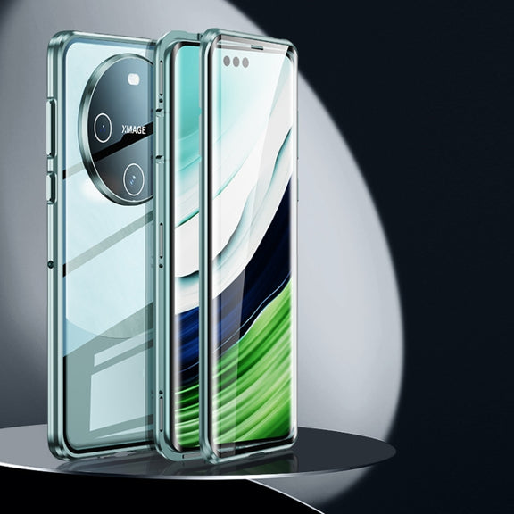 For Huawei Mate 60 Pro Magnetic Double-side HD Tempered Glass Phone Case(Cyan-blue)