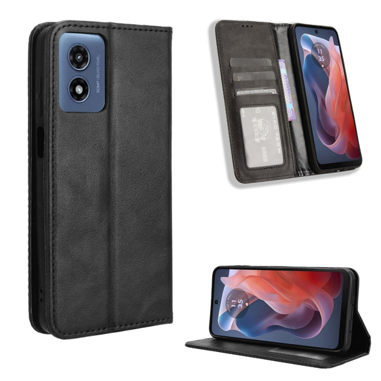 For Motorola Moto G Play 4G 2024 Magnetic Buckle Retro Texture Leather Phone Case(Black) - Motorola Cases by PMC Jewellery | Online Shopping South Africa | PMC Jewellery | Buy Now Pay Later Mobicred