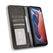 For Motorola Moto G Play 4G 2024 Magnetic Buckle Retro Texture Leather Phone Case(Black)