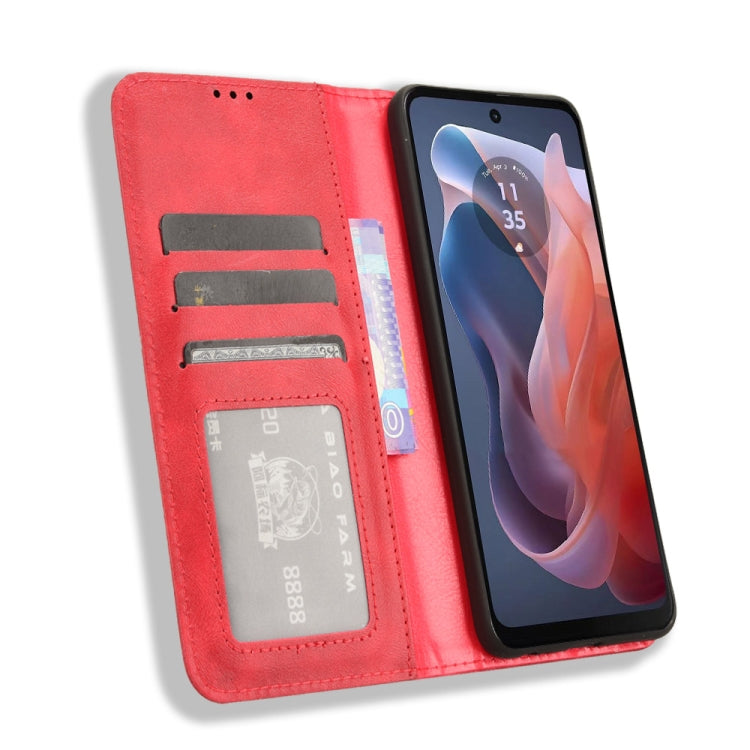 For Motorola Moto G Play 4G 2024 Magnetic Buckle Retro Texture Leather Phone Case(Red)