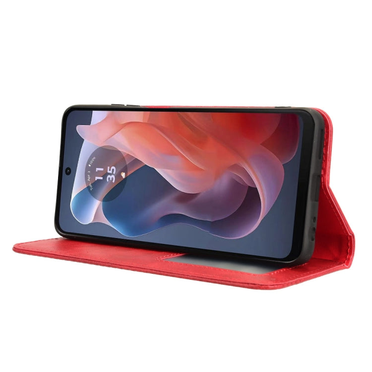 For Motorola Moto G Play 4G 2024 Magnetic Buckle Retro Texture Leather Phone Case(Red)
