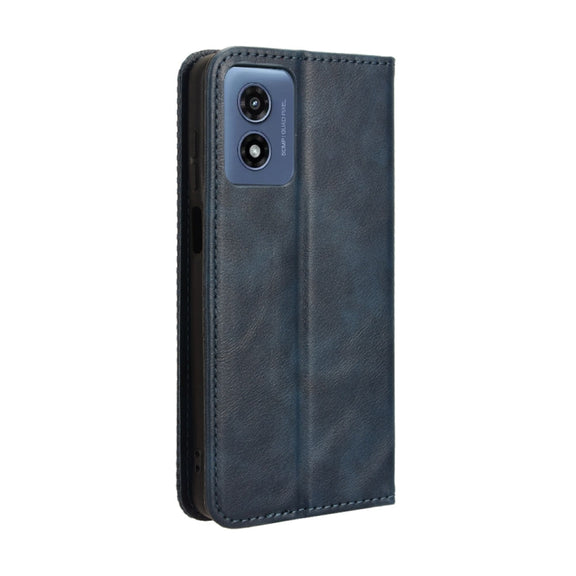For Motorola Moto G Play 4G 2024 Magnetic Buckle Retro Texture Leather Phone Case(Blue)