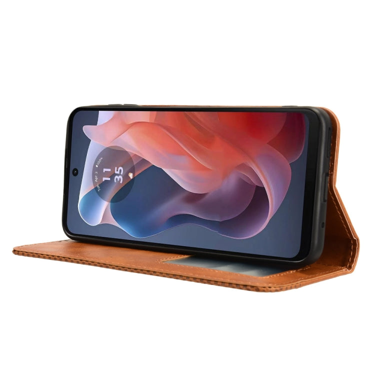 For Motorola Moto G Play 4G 2024 Magnetic Buckle Retro Texture Leather Phone Case(Brown)