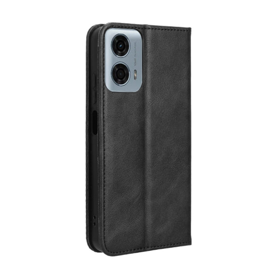 For Motorola Moto G Power 5G 2024 Magnetic Buckle Retro Texture Leather Phone Case(Black)