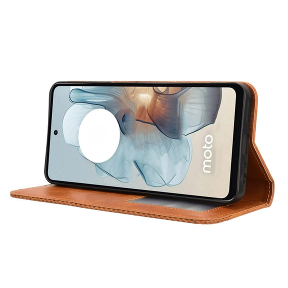 For Motorola Moto G Power 5G 2024 Magnetic Buckle Retro Texture Leather Phone Case(Brown)