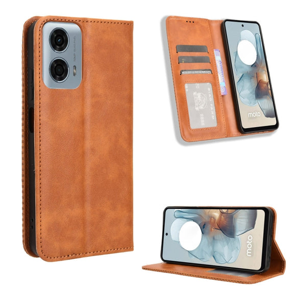 For Motorola Moto G Power 5G 2024 Magnetic Buckle Retro Texture Leather Phone Case(Brown)