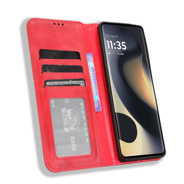 For Motorola Edge 2024 5G Magnetic Buckle Retro Texture Leather Phone Case(Red) - Motorola Cases by PMC Jewellery | Online Shopping South Africa | PMC Jewellery | Buy Now Pay Later Mobicred