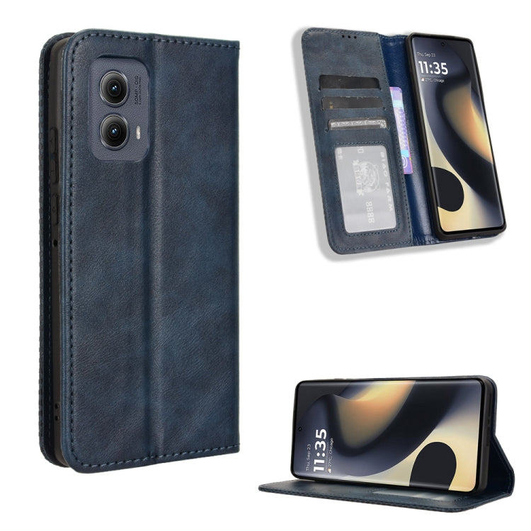 For Motorola Edge 2024 5G Magnetic Buckle Retro Texture Leather Phone Case(Blue) - Motorola Cases by PMC Jewellery | Online Shopping South Africa | PMC Jewellery | Buy Now Pay Later Mobicred
