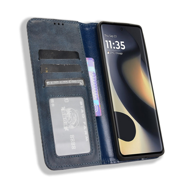 For Motorola Edge 2024 5G Magnetic Buckle Retro Texture Leather Phone Case(Blue) - Motorola Cases by PMC Jewellery | Online Shopping South Africa | PMC Jewellery | Buy Now Pay Later Mobicred