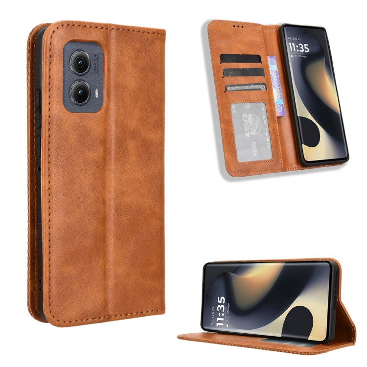 For Motorola Edge 2024 5G Magnetic Buckle Retro Texture Leather Phone Case(Brown) - Motorola Cases by PMC Jewellery | Online Shopping South Africa | PMC Jewellery | Buy Now Pay Later Mobicred