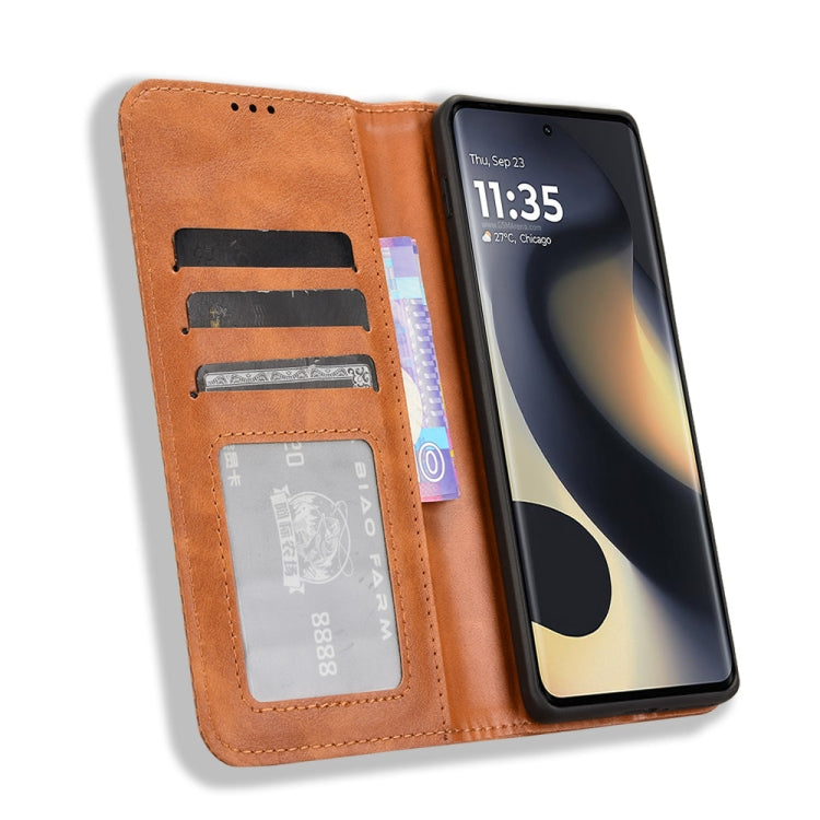 For Motorola Edge 2024 5G Magnetic Buckle Retro Texture Leather Phone Case(Brown) - Motorola Cases by PMC Jewellery | Online Shopping South Africa | PMC Jewellery | Buy Now Pay Later Mobicred