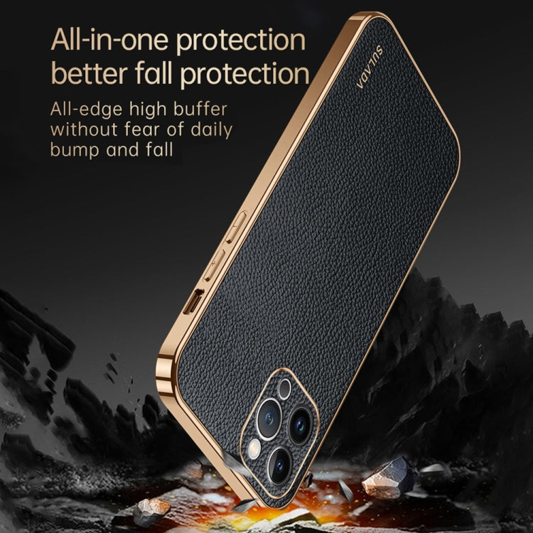 For iPhone 15 Pro Max SULADA TPU + Litchi Texture Leather Phone Case(Blue)