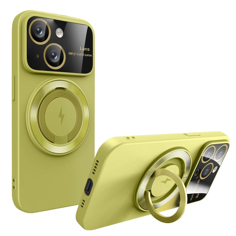 For iPhone 15 Large Window MagSafe Magnetic Holder Phone Case(Avocado Green) - iPhone 15 Cases by PMC TechLife | Online Shopping South Africa | PMC TechLife