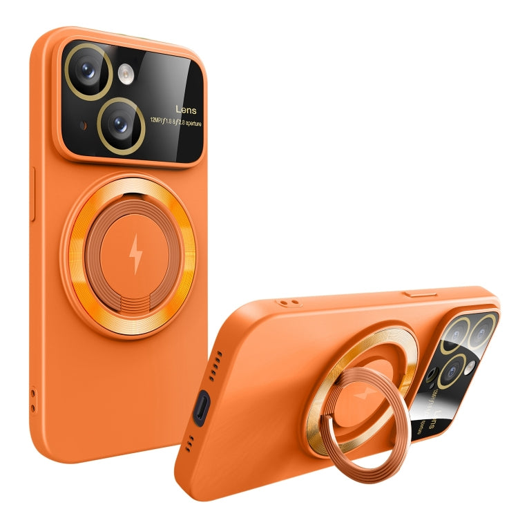 For iPhone 13 Large Window MagSafe Magnetic Holder Phone Case(Orange) - iPhone 13 Cases by PMC TechLife | Online Shopping South Africa | PMC TechLife