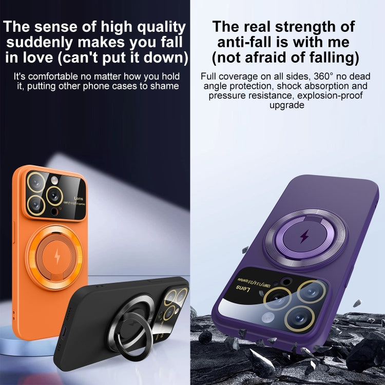 For iPhone 11 Large Window MagSafe Magnetic Holder Phone Case(Orange) - iPhone 11 Cases by PMC TechLife | Online Shopping South Africa | PMC TechLife