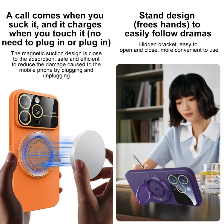 For iPhone 13 Large Window MagSafe Magnetic Holder Phone Case(Orange) - iPhone 13 Cases by PMC TechLife | Online Shopping South Africa | PMC TechLife