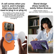For iPhone 15 Plus Large Window MagSafe Magnetic Holder Phone Case(Dark Green)
