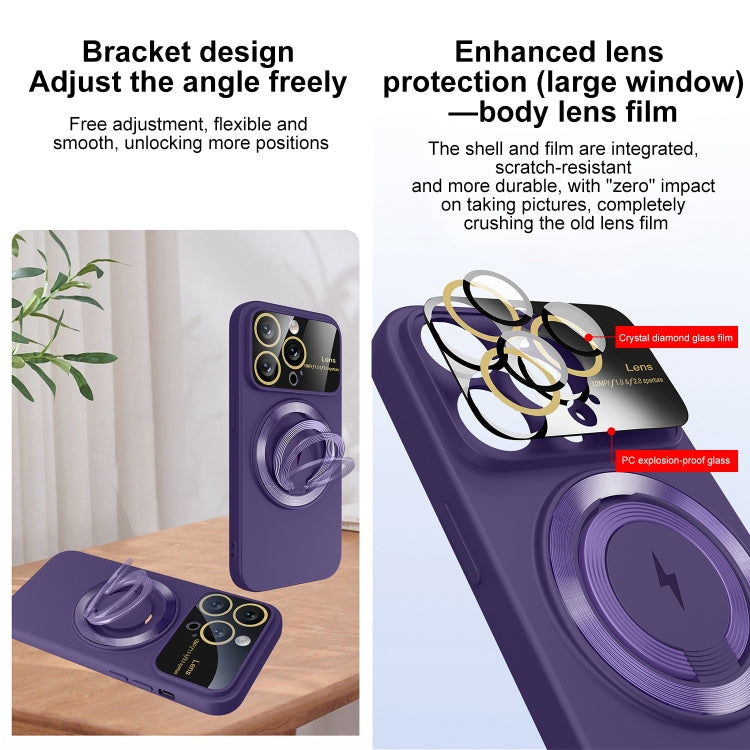 For iPhone 15 Large Window MagSafe Magnetic Holder Phone Case(Black) - iPhone 15 Cases by PMC TechLife | Online Shopping South Africa | PMC TechLife | Buy Now Pay Later Mobicred