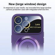 For iPhone 15 Large Window MagSafe Magnetic Holder Phone Case(Black)