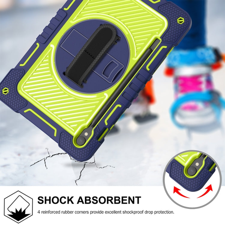 For Samsung Galaxy Tab S9 360 Degree Rotation PC Contrast Silicone Tablet Case(Navy Blue + Yellow Green)