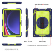 For Samsung Galaxy Tab S9 360 Degree Rotation PC Contrast Silicone Tablet Case(Navy Blue + Yellow Green)