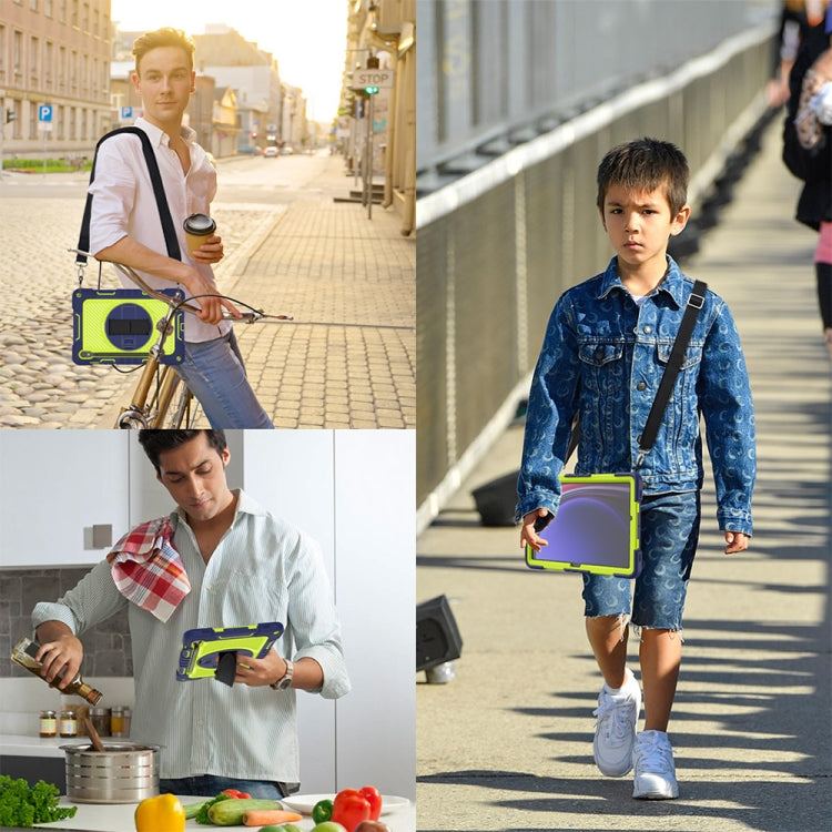 For Samsung Galaxy Tab S9 360 Degree Rotation PC Contrast Silicone Tablet Case(Navy Blue + Yellow Green)