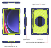 For Samsung Galaxy Tab S9+ 360 Degree Rotation PC Contrast Silicone Tablet Case(Navy Blue + Yellow Green)