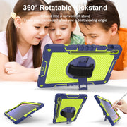 For Samsung Galaxy Tab S9+ 360 Degree Rotation PC Contrast Silicone Tablet Case(Navy Blue + Yellow Green)