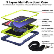 For Samsung Galaxy Tab S9+ 360 Degree Rotation PC Contrast Silicone Tablet Case(Navy Blue + Yellow Green)