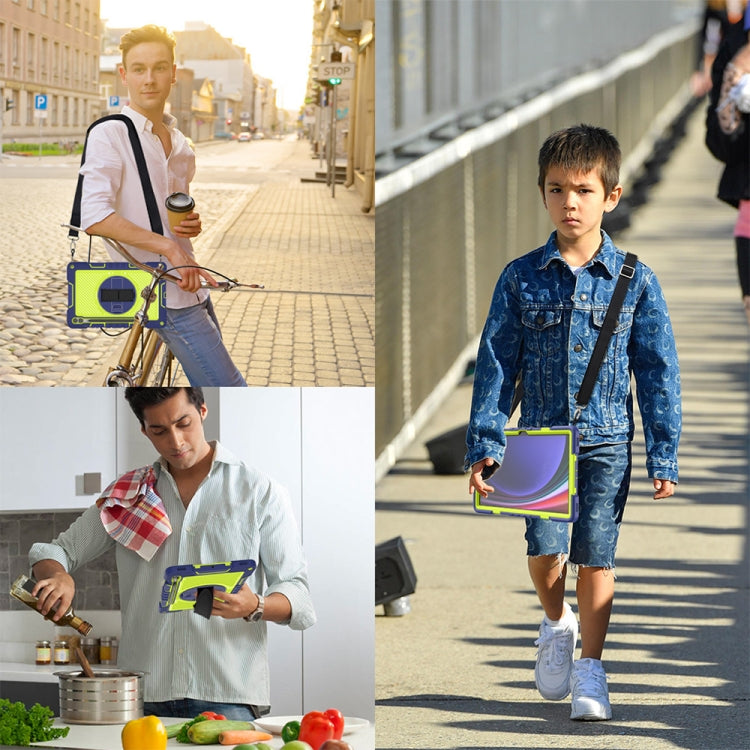 For Samsung Galaxy Tab S9+ 360 Degree Rotation PC Contrast Silicone Tablet Case(Navy Blue + Yellow Green)