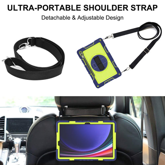 For Samsung Galaxy Tab S9+ 360 Degree Rotation PC Contrast Silicone Tablet Case(Navy Blue + Yellow Green)