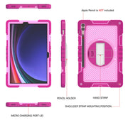 For Samsung Galaxy Tab S9+ 360 Degree Rotation PC Contrast Silicone Tablet Case(Rose Red + Pink)