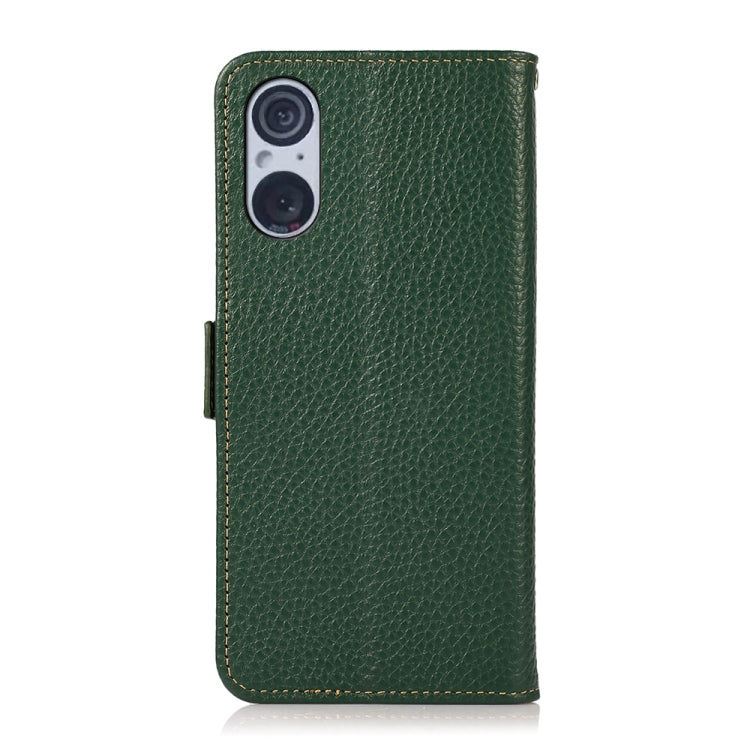 For Sony Xperia 5 V KHAZNEH Side-Magnetic Litchi Genuine Leather RFID Case(Green)