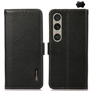 For Sony Xperia 1 VI KHAZNEH Side-Magnetic Litchi Genuine Leather RFID Case(Black)