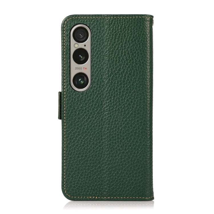For Sony Xperia 1 VI KHAZNEH Side-Magnetic Litchi Genuine Leather RFID Case(Green)