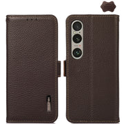 For Sony Xperia 1 VI KHAZNEH Side-Magnetic Litchi Genuine Leather RFID Case(Brown)