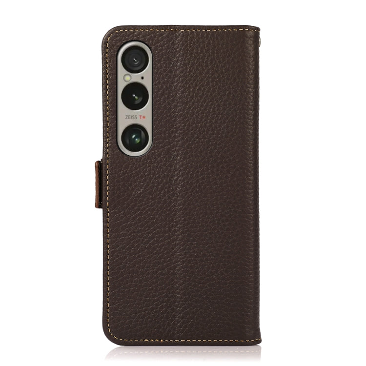 For Sony Xperia 1 VI KHAZNEH Side-Magnetic Litchi Genuine Leather RFID Case(Brown) - free shipping - PMC TechLife - Order now!