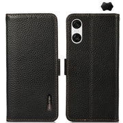 For Sony Xperia 10 VI KHAZNEH Side-Magnetic Litchi Genuine Leather RFID Case(Black)