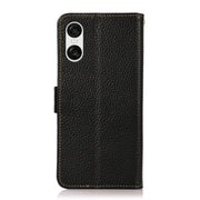 For Sony Xperia 10 VI KHAZNEH Side-Magnetic Litchi Genuine Leather RFID Case(Black)