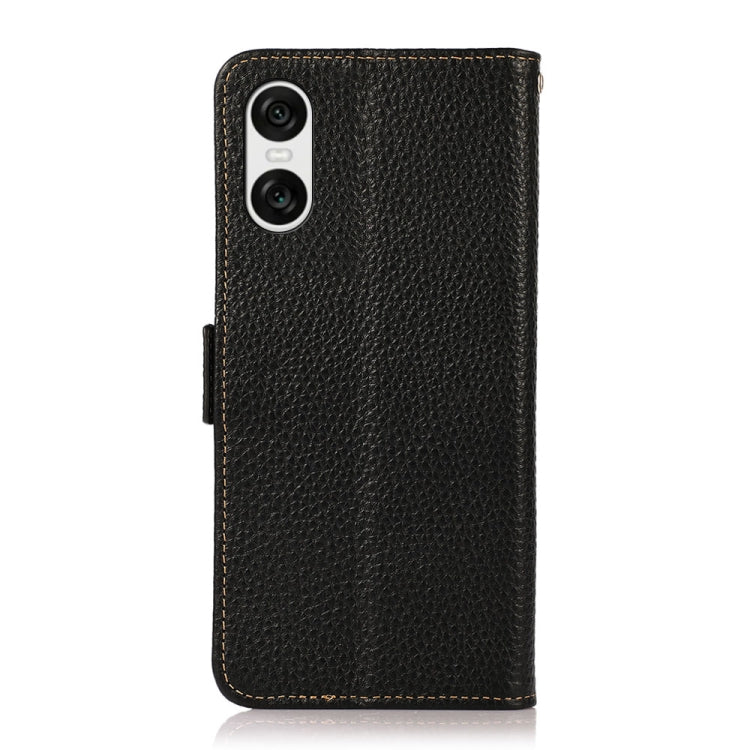 For Sony Xperia 10 VI KHAZNEH Side-Magnetic Litchi Genuine Leather RFID Case(Black)