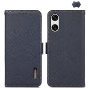 For Sony Xperia 10 VI KHAZNEH Side-Magnetic Litchi Genuine Leather RFID Case(Blue)