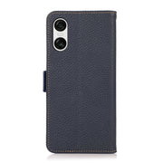 For Sony Xperia 10 VI KHAZNEH Side-Magnetic Litchi Genuine Leather RFID Case(Blue)