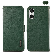 For Sony Xperia 10 VI KHAZNEH Side-Magnetic Litchi Genuine Leather RFID Case(Green)