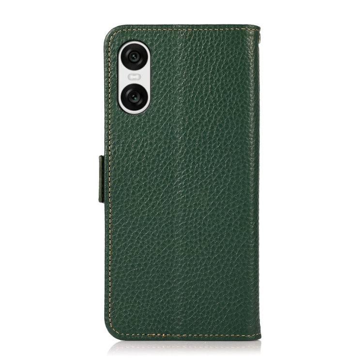 For Sony Xperia 10 VI KHAZNEH Side-Magnetic Litchi Genuine Leather RFID Case(Green) - free shipping - PMC TechLife - Order now!