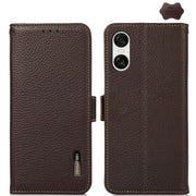 For Sony Xperia 10 VI KHAZNEH Side-Magnetic Litchi Genuine Leather RFID Case(Brown)