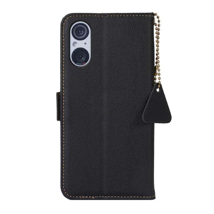 For Sony Xperia 5 V Side-Magnetic TJ Genuine Leather RFID Phone Case(Black)