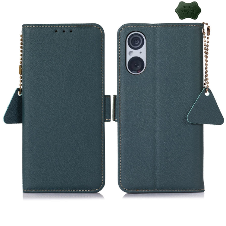 For Sony Xperia 5 V Side-Magnetic TJ Genuine Leather RFID Phone Case(Green) - Sony Cases by PMC TechLife | Online Shopping South Africa | PMC TechLife | Buy Now Pay Later Mobicred