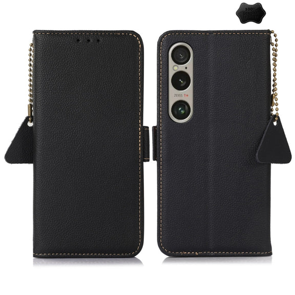 For Sony Xperia 1 VI Side-Magnetic TJ Genuine Leather RFID Phone Case(Black)