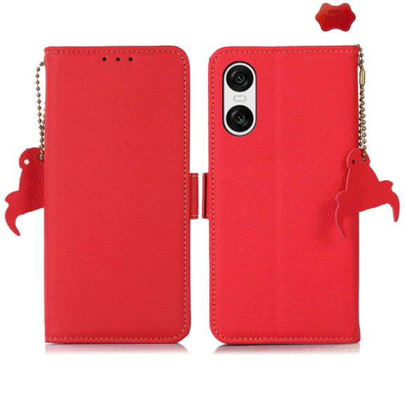 For Sony Xperia 10 VI Side-Magnetic TJ Genuine Leather RFID Phone Case(Red)